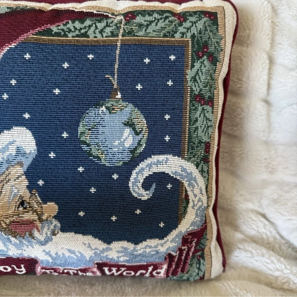 Vintage Santa Moon Joy To The World Needlepoint Throw Pillow